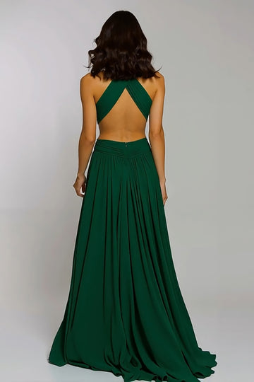 Halter Cut Out A Line Dark Green Formal Dress